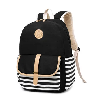 

Backpack Fashion Backpack Simple Casual Canvas Stripe Schoolbag for Middle School Students