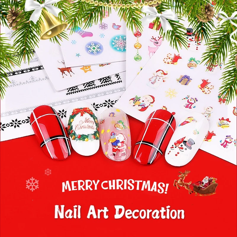 

1pc 3D Nail Art Christmas Slider Wraps Snowflake Elk Santa Adhesive Flame Sticker Manicure Design New Year Xmas Nail Decals