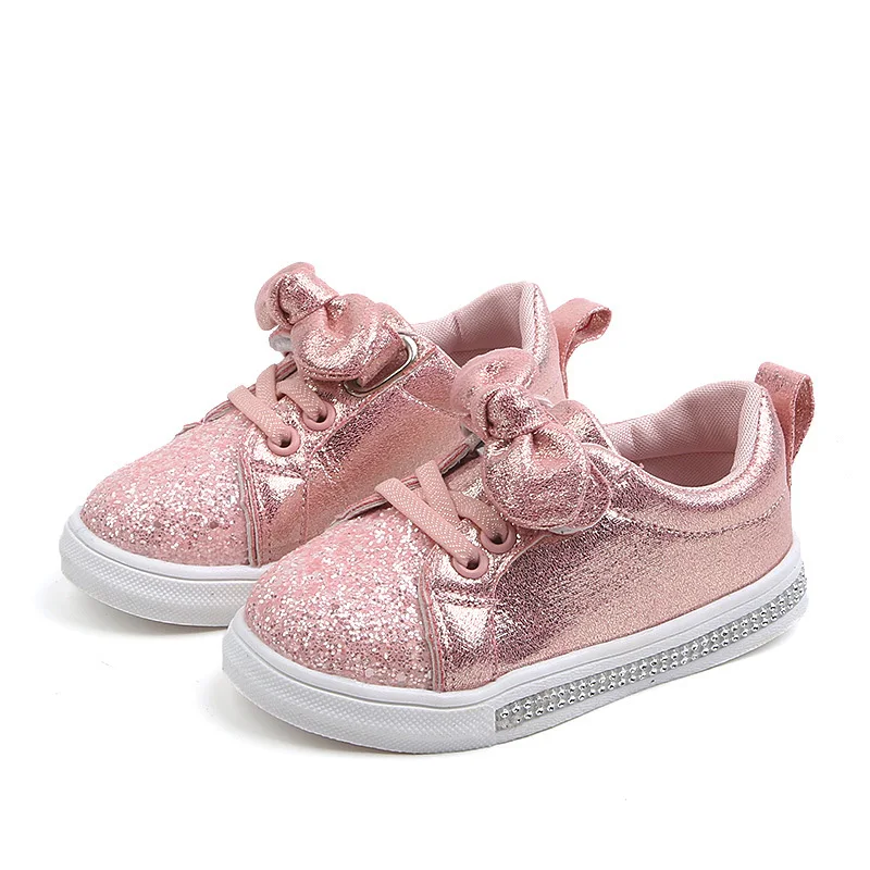 Обувь для детей, для девочек, Повседневная детская обувь для маленьких девочек кроссовки с бантом платье-пачка; блестящая кожа; туфли принцессы для маленькой девочки; цвет розовый - Цвет: pink