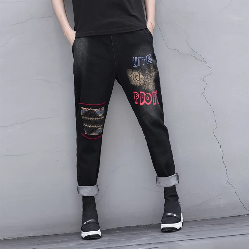 Max LuLu модные корейские женские панковские осенние брюки женские Лоскутные Печатные негабаритные джинсы Винтажные эластичные шаровары