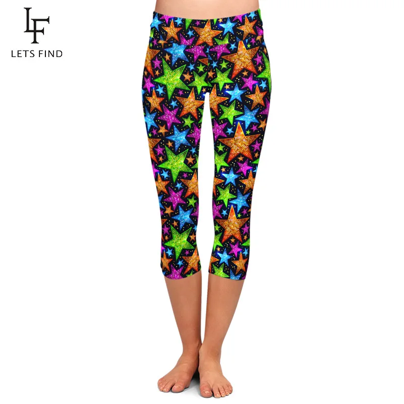 LETSFIND 2020 New Glitter Stars Printing Women Capri Leggings High Elastic High Waist Plus Size Fitness Slim Mid-Calf Leggings LETSFIND 2020 New Glitter Stars Printing Women Capri Leggings High Elastic High Waist Plus Size Fitness Slim Mid-Calf Leggings