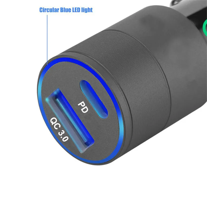 100 шт. 3A 2 порта QC 3,0 двойной USB USB-C PD Быстрый автомобильный адаптер зарядного устройства синий светодиодный светильник для iPhone samsung huawei xiaomi