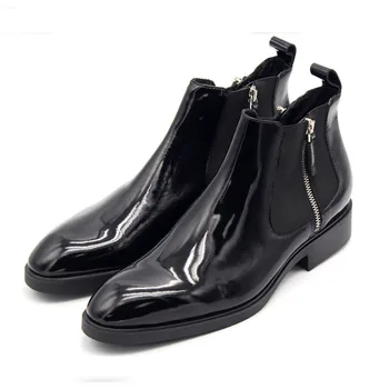 

Hot Autumn Winter Footwear For Men Safety Shoes Zipper Mens Genuine Leather Shoes England Ankle Boots Solid Black Masculine Boot