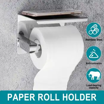 

Toilet Paper Holder Wall Mounted Tissue Paper Holder Toilet Roll Dispenser With Phone Storage Shelf for Bathroom Accessories