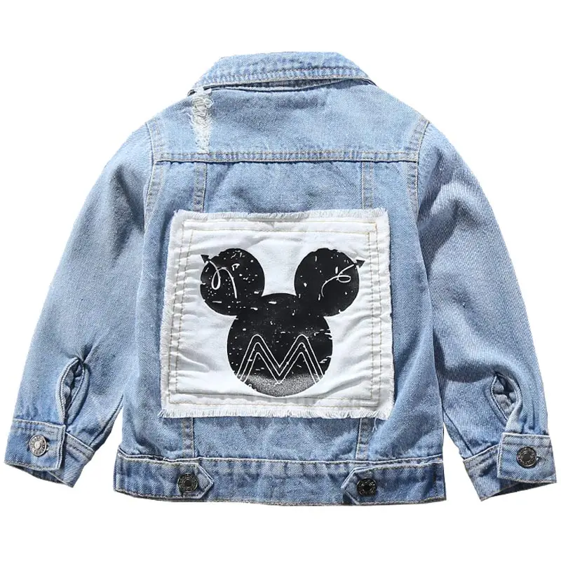 Fashion Children Mickey Denim Jacket Coat New Spring Autumn Kids Fashion Outerwear Boys Girls Hole Cartoon Jeans Coat 2-7Y - Цвет: as shown2