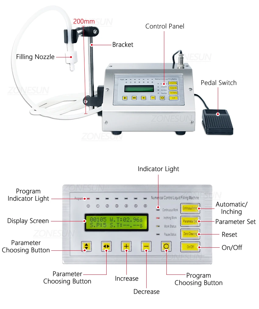 ZONESUN GFK-160A 5-3500ml Digital Control Liquid  Filling Machine