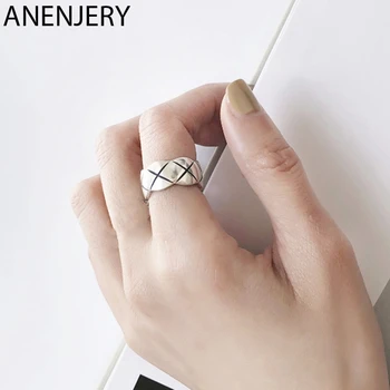 

ANENJERY Personality Width Rhombus Pattern 925 Sterling Thai Silver Ring Letter X Open Ring For Women Jewelry S-R607