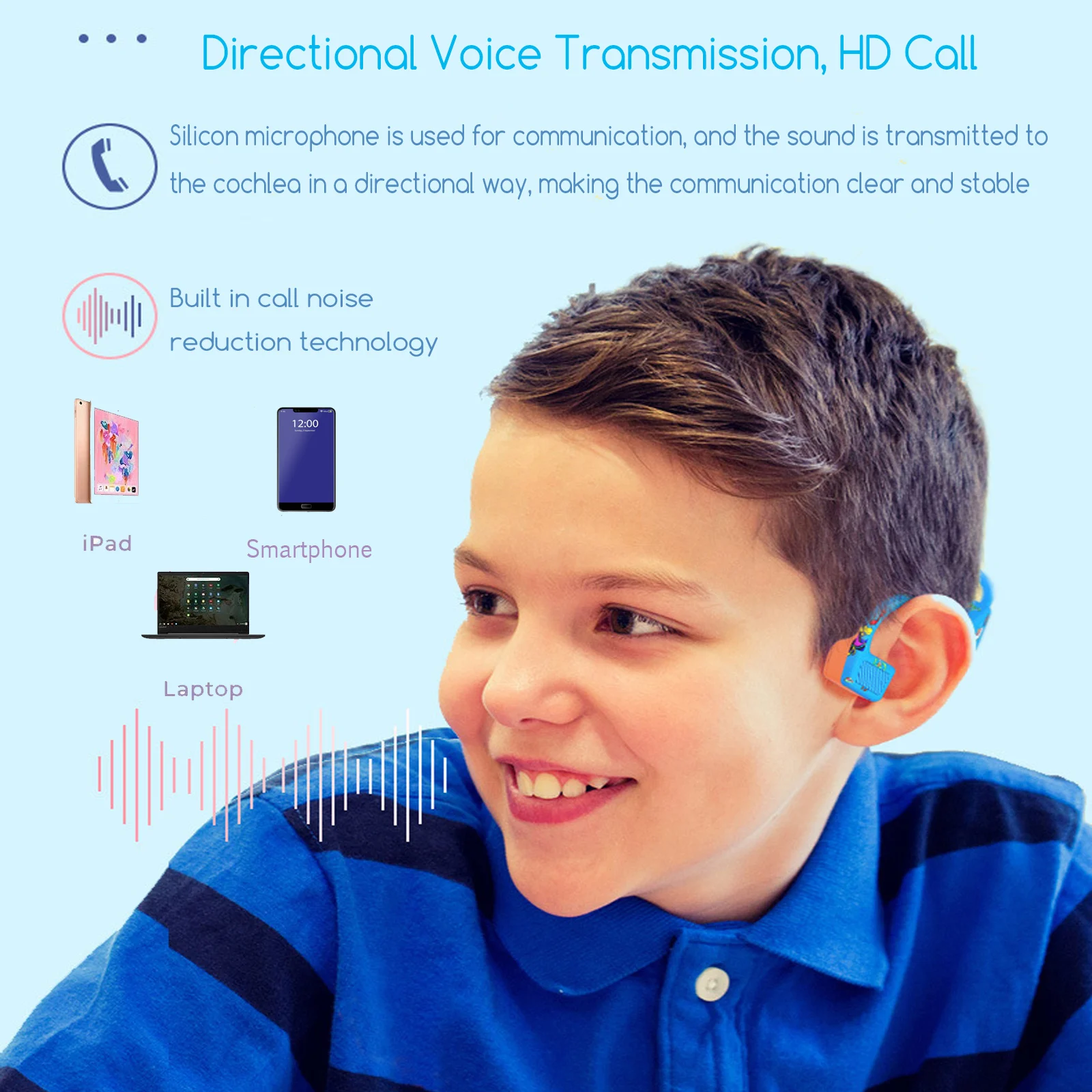 Condução Óssea Fones de Ouvido Bonito Blutooth Esporte Fone de Ouvido à Prova Impermeável Água Música Fone de Ouvido com Cancelamento de Ruído Mic para Hands Crianças - Image 2