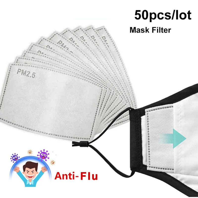 

50pcs Mask Filter Paper 5-layer Filtration Safety Protection Anti Flu Activated Carbon Antiflu Mask Anti Dust PM2.5 ffp 3