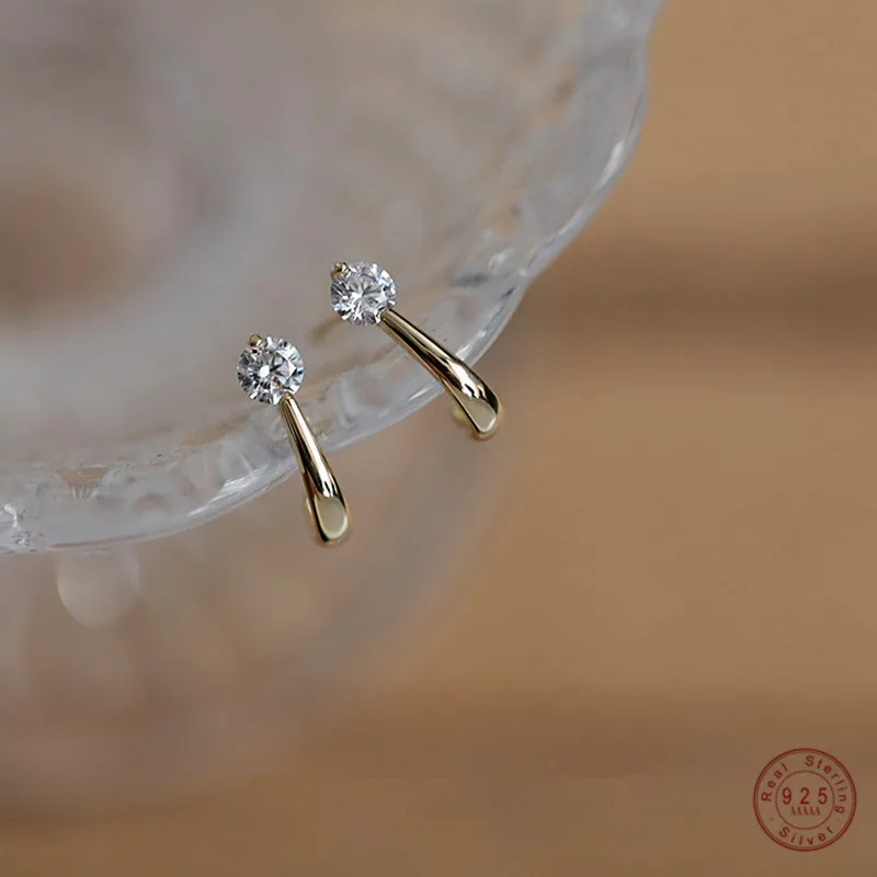 925 Sterling Silver European Simple Crystal Arc Stud Earrings Women Punk Hip Hop Party 14k Gold Plating Jewelry Gift