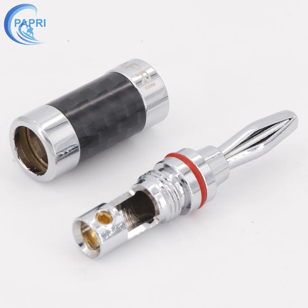 PAPRI 8/12PCS Carbon fiber Speaker Banana Plug Connector Pure Brass Rhodium Plated Speaker Adapter Audio Video Banana Connectors