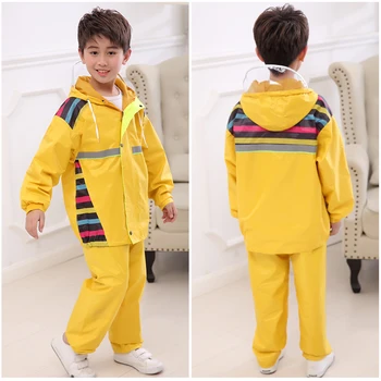 

Hiking Cute Kids Raincoat Hooded Solid Yellow Waterproof Travel Raincoat Impermeabile Pioggia Portable Kids Rain Gear Set MM60YY