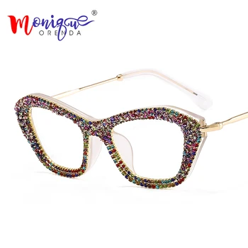 

Vintage Cat Eye Sunglasses Women Fashion Oversized Bling Cateye Sun Glasses Color Rhinestones Frame Clear Lens Glasses UV400