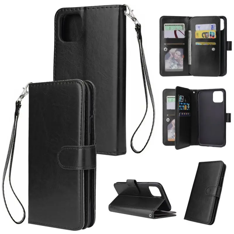 Долговечный и мягкий полиуритановый материал удобный ремешок с пряжкой дизайн с 9 позициями для карт Телефон чехол для IPhone 11