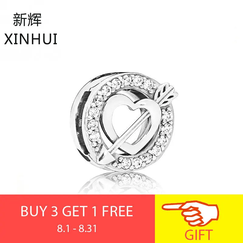 

XIINHUI New Arrival 925 Sterling Silver REFLEXIONS ASYMMETRIC HEART AND ARROW CLIP CHARM fit Bracelets for Women DIY Jewelry
