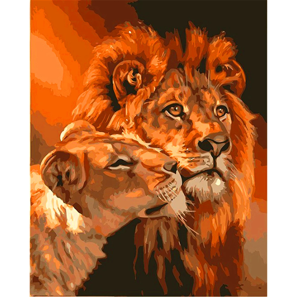 

Lion Theme DIY Oil Painting Paint by Numbers with 4050 Colorful Canvas and inner frame for kill time and bored