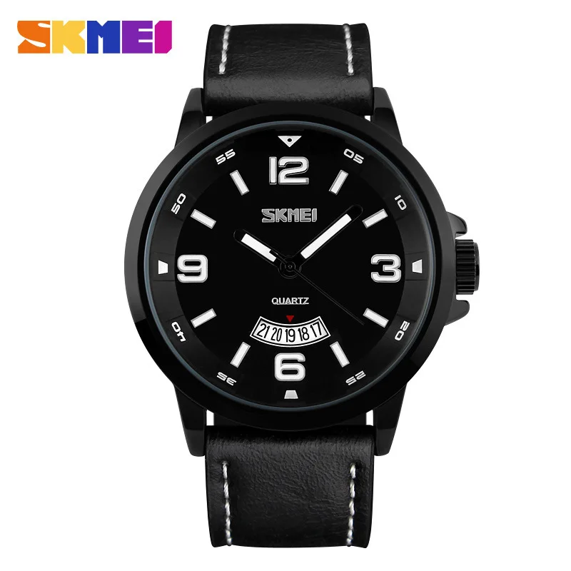 

Skmei 9115 New Style Waterproof Men Large Plate Watch Quartz Watch Genuine Leather Students Watch