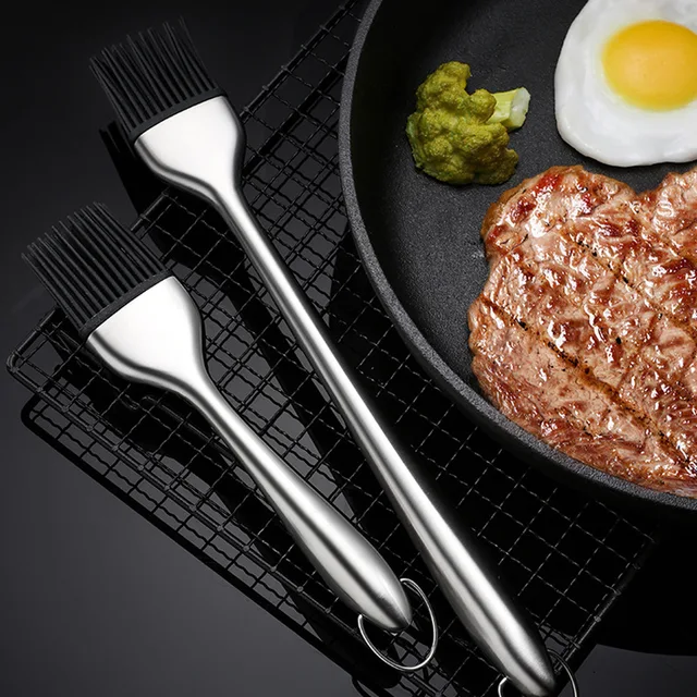 1 Pc Szilícium -Dioxid -Olajkefe Konyhai Főző Szerszámok Rozsdamentes Acél Fogantyú Barbecue Basting Olajkefe Konyha Diy Kiegészítők