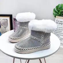Ботинки; женская обувь; женские ботинки; модные зимние ботинки на плоской подошве со стразами; Новинка года; зимние теплые ботинки с коротким плюшем и мехом; удобные ботинки; X282