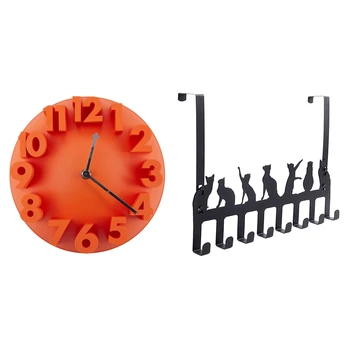 

1 Pcs Modern Art 3D Number e Round Wall Clocks & 1 Pcs over Door Hook, Durable Storage Rack Cabinet