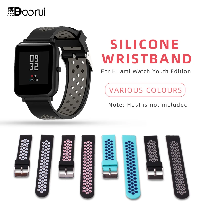 BOORUI 20 мм Amazfit ремешок с металлической пряжкой силиконовый ремешок для Xiaomi Huami Amazfit Bip ремешок Замена для Huami аксессуары