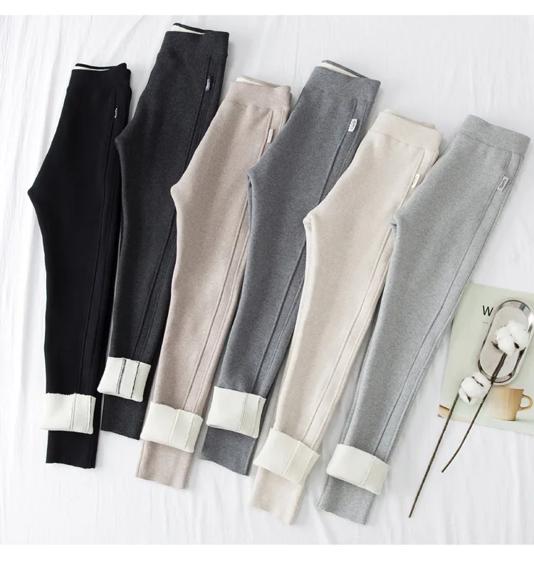 fleece lined leggings Winter Thicken Plush Leggings Women Pure Cotton Skinny Pants Female High Waist Outer Wear Warm Lamb Wool Elastic Trousers fleece leggings