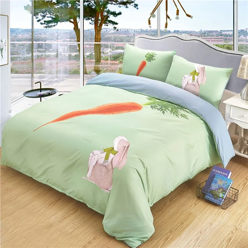 Комплект постельного белья с рисунком кролик морковка, одеяло с принтом, набор постельного белья, размер King queen, пододеяльник для детей - Цвет: radish