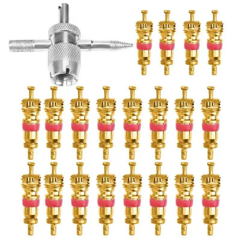 

20Pcs Valve Cores with 4-in-1 Tyre Tire Valve Stem Remover Repair Tool for Cars Trucks Motorcycles Wheels Tires Parts