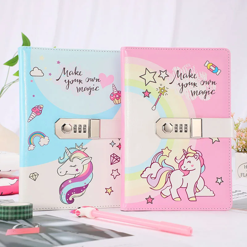 

A5 Unicorn Password Notebook with Lock Office School Notepad Personal Diary PU skin High quality paper Journal Stationery Gift