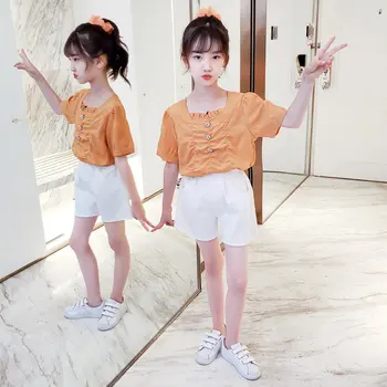 

Girls Clothes Set Summer Solid Color T Shirt + Short Pants 2 PCS Children Clothing For Girls Teen Kids Girls Clothes 8 10 12 13Y