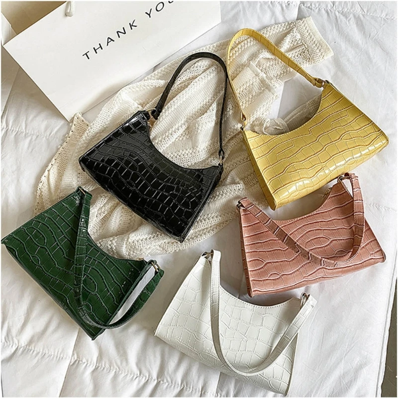 Crocodile Pattern Women Underarm Bag Vintage Design PU Leather Ladies Small Shoulder Bags Female Tote Purse Handbag green leather jewelry storage box 1pcs single layer fashion floral pattern print ladies travel handbag classic pure storage box