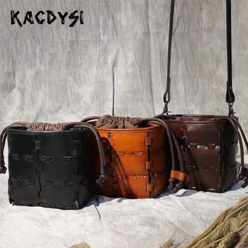 

Hand-woven Designer Real Leather Girl Single Shoulder Bag Vintage Braiding Literary Sling Bag Modern Stylish Cross Messenger Bag