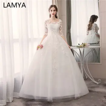 

LAMYA Vintage Ball Gown Bridal Dress Muslim Plus Size Wedding Dress Princess with Lace Sleeve Vestido De Noiva Real Pictures