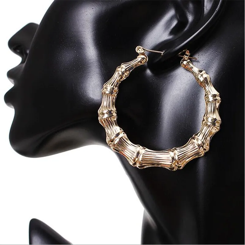 

new punk big bamboo stud earrings for women gold color personality metal geometric circle stud earrings statement jewelry gifts