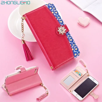 

Luxury Flip Case for IPhone 11 Pro Xs MAX XR X 8 7 6 6s Plus 11Pro Leather Wallet 360 Cover Handmade Mirror Tassel Lanyard Pearl