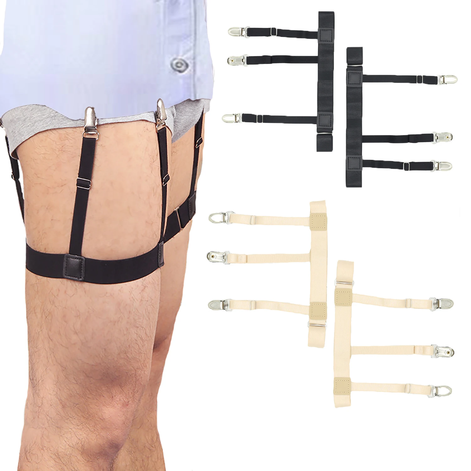 1 Pair Men Shirt Stays Belt With Nonslip Locking Clips Keep Shirt Tucked Leg Thigh Suspender