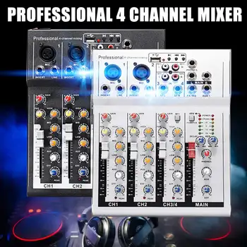 

LEORY 4 Channel Audio Sound Console Karaoke Player Professional Live Mixing Studio Black/Silver Mixer Console Network Sound Card