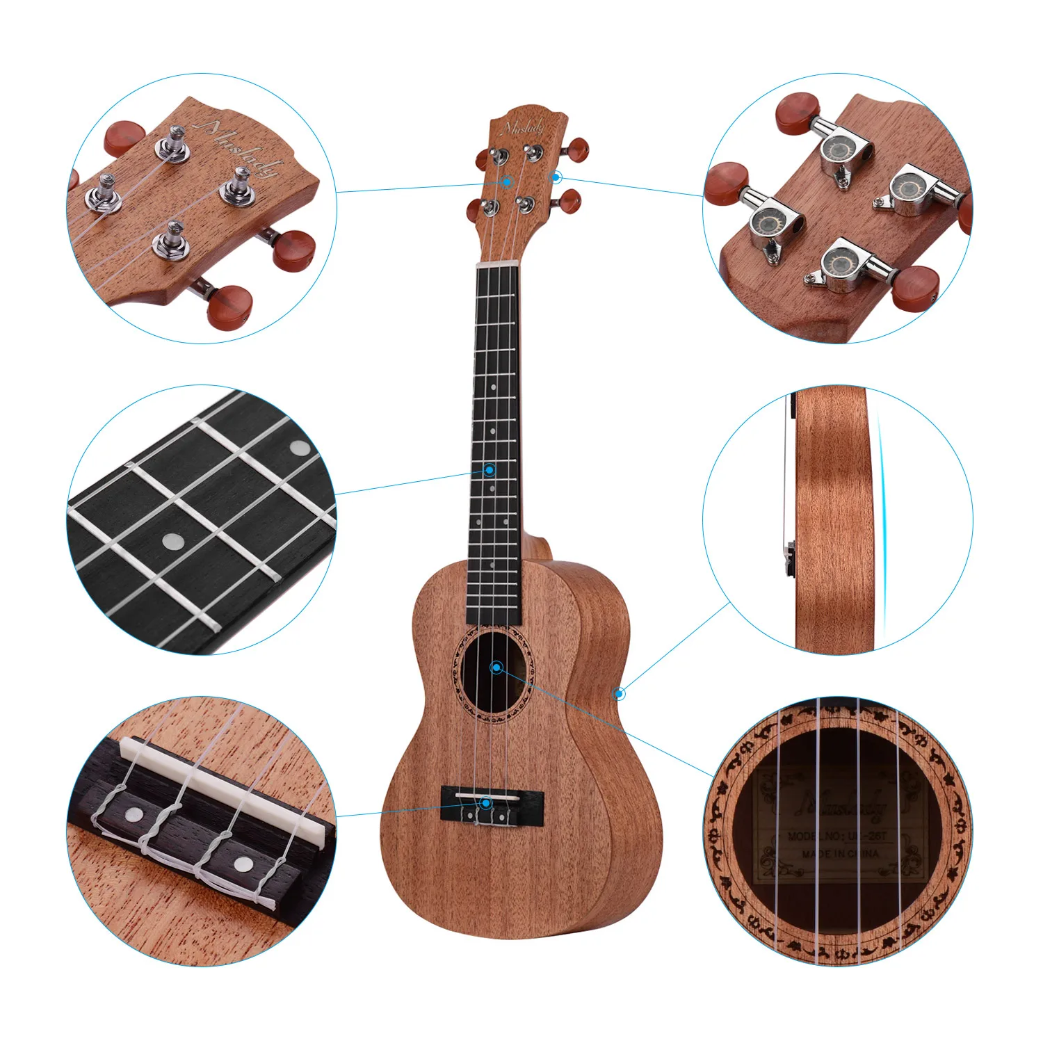 Muslady 26 дюймов Тенор укулеле Ukelele из красного дерева фанера с сумкой для переноски струны тюнер Ткань для очистки Капо целлюлоидные палочки