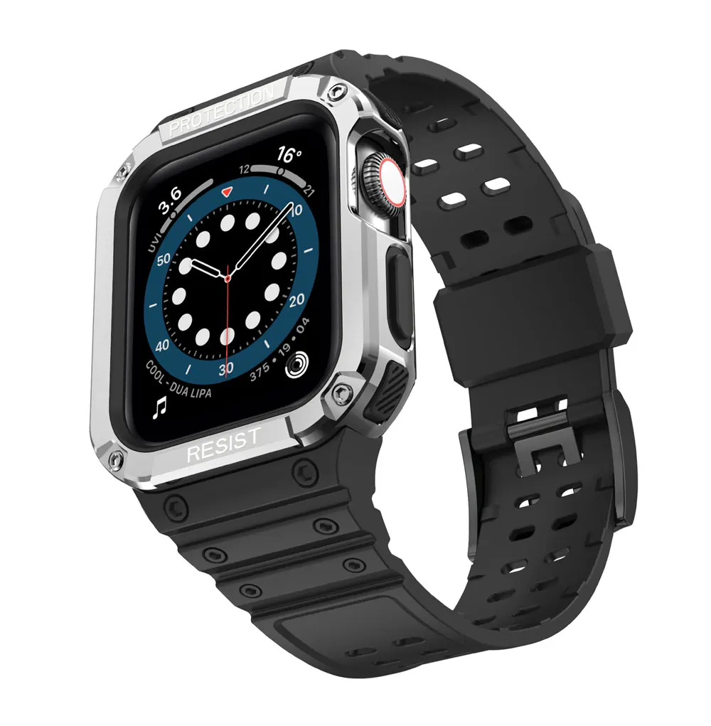 Bracelet en Silicone TPU et coque PC pour Apple watch, 45mm 41mm 44mm 40mm 38mm 42mm, pour iwatch 7 6 5 SE 4 3