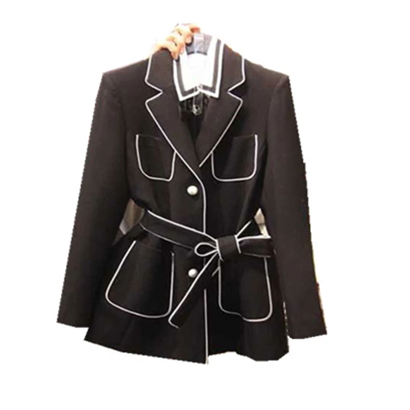SHENGPALAE New Spring Korea Style Full Sleeve Turn-down Collar Single Breasted Pockets With Sashes Women Slim Coat FR140