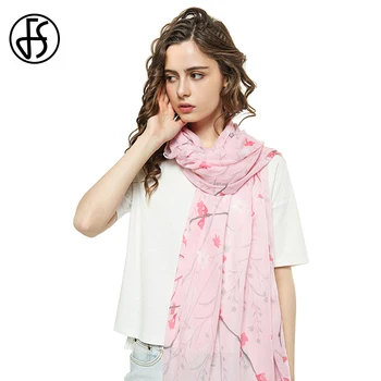 

FS Winter Women Cotton Long Scarf Blanket Pretty Stoles Luxury Designer Female Print Shawl Scarves Bandana Mujer Pink Green 2019
