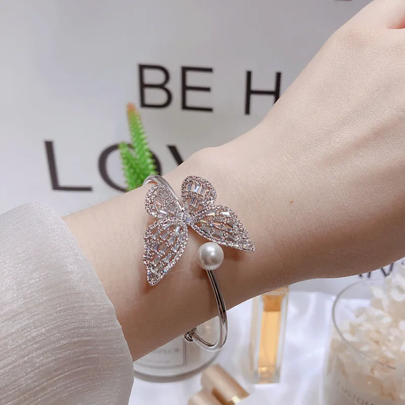 Циркониевый браслет на ухо с бабочкой браслеты и браслеты для женщин Золотой Цвет Медь Женский Открытый браслет модные ювелирные изделия pulseira