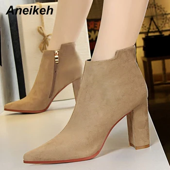 

Aneikeh 2020 Winter Fashion Boots Sexy Platform Heels Women Chelsea Boots pointed end Zipper Snow Boots Dance High Heel Shoes