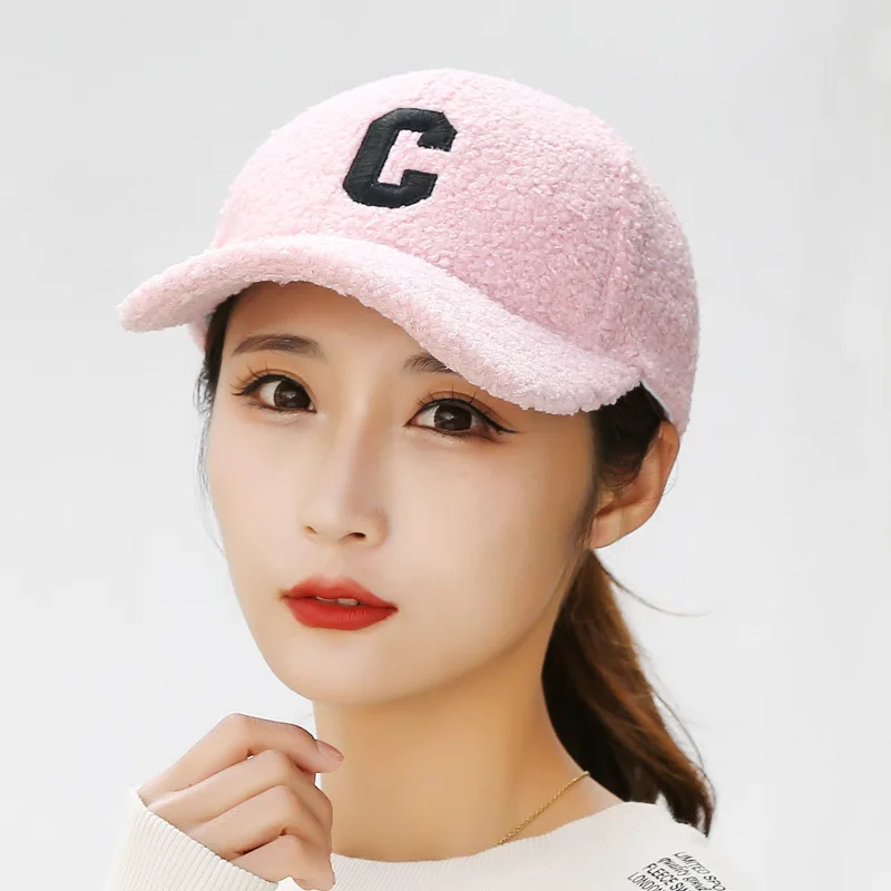 Women Lamb Wool Baseball Cap Autumn Winter Warm Adjustable Sun Hat