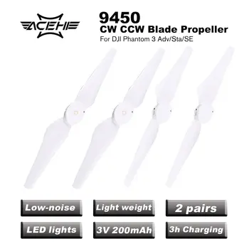 

2 Pairs 9450 Propellers CW CCW Blades Rechargeable LED Light Flash Props for DJI Phantom 3 Standard Advanced Professional SE