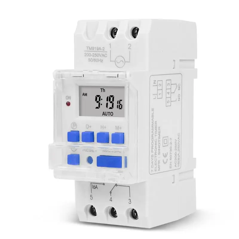 

TM919A Heavy Duty Digital Time Switch Relay Timer Control Din Rail Mount Weekly 7 Days Programmable Electrical Equipment