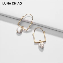 LUNA CHIAO, модные ювелирные изделия, покрытые золотом и серебром, квадратные серьги-кольца с пресной водой, подвеска с жемчугом, Шарм