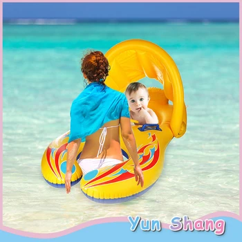 

Infant Swimming Ring Baby Seat Boat Float With Steering Wheel Summer Sunshade Swimming Ring Inflatable Infants Float motorboat