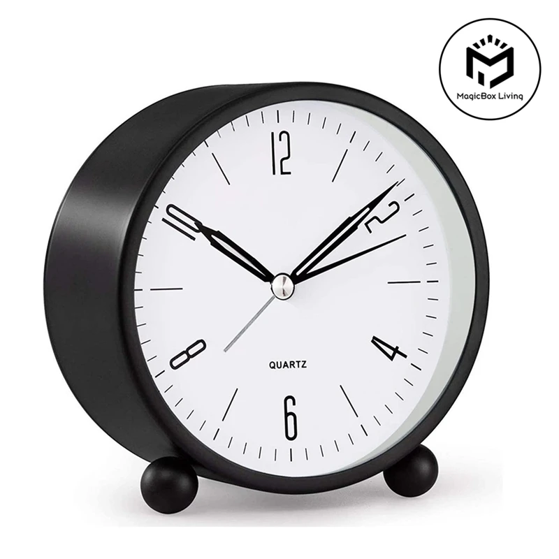 1PC 4.5 Inches Simple Round Alarm Clock Silent Pointer Metal Material Night Light For Student