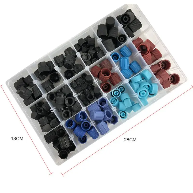 170pcs Universal A/C R134a R12 High Low Side Valve Core Service Port Dust Cap Replacement Set LX9C